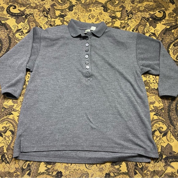 Tops - Vtg 90s Basic Editions Woman Gray Polo Long Sleeve Size 18w